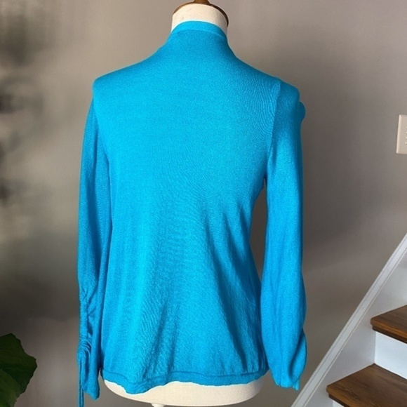 Chico's Blue Ruched Sleeve Open Cardigan small (0) - Picture 6 of 8